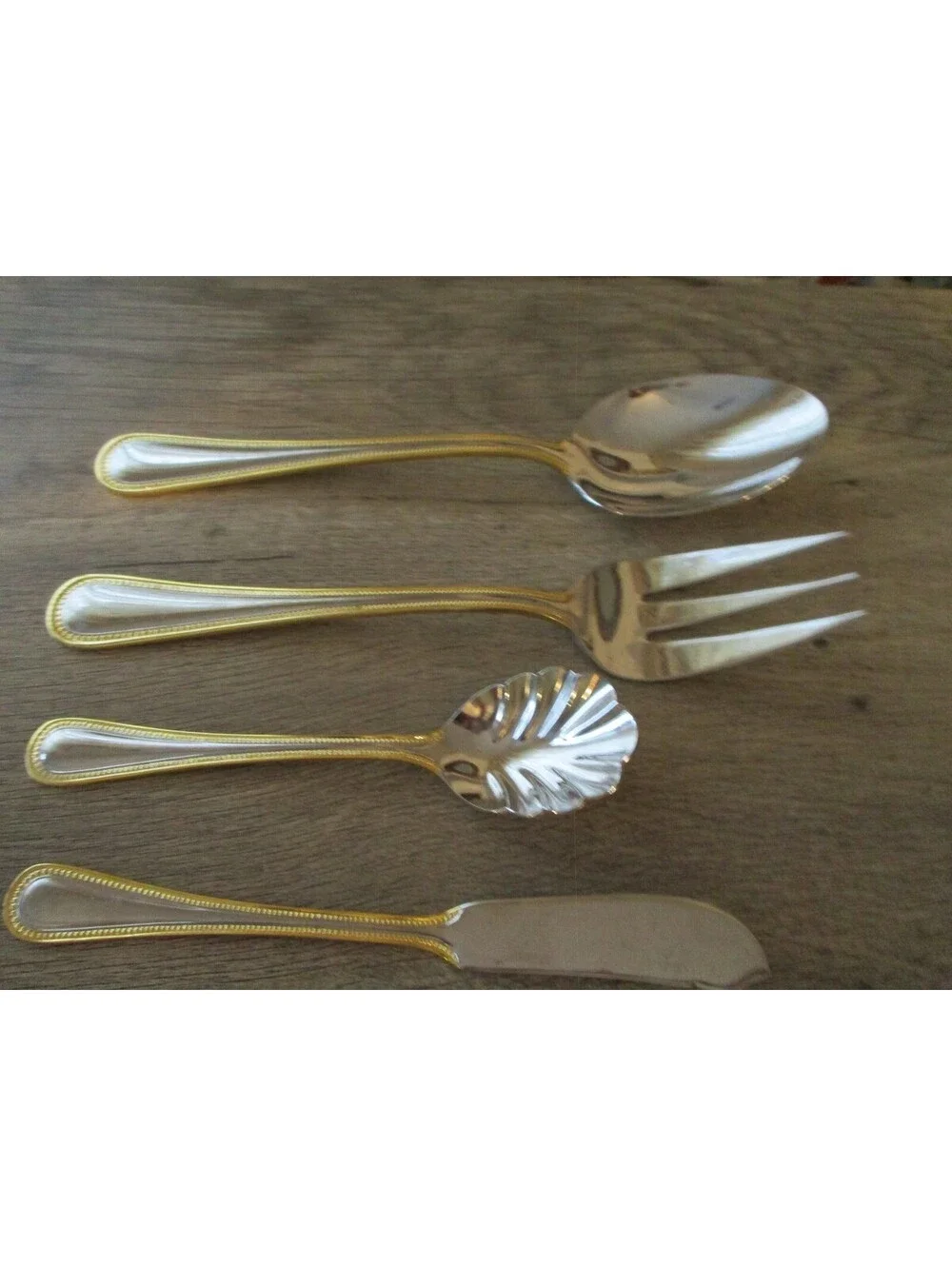 International Silver PEARL GOLD ACCENT Hostess Serving Set 4-Piece Spoon Fork